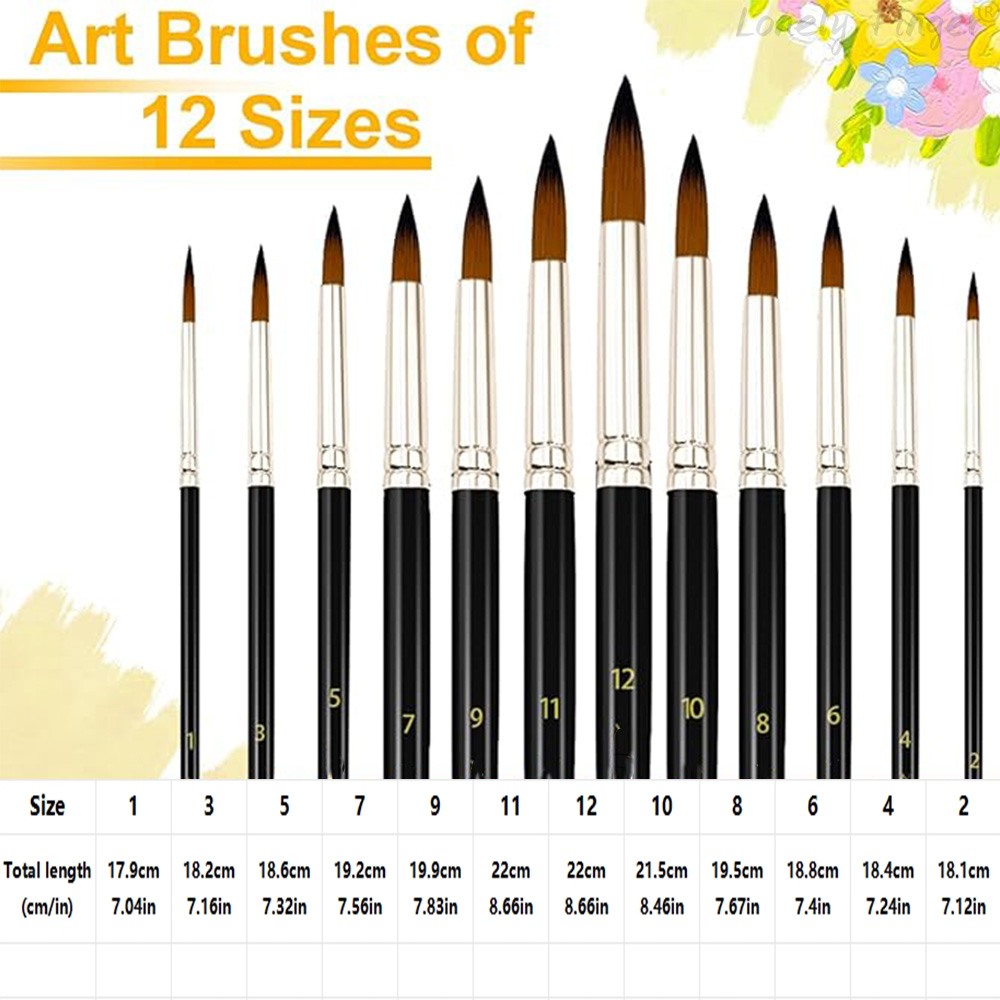 12 stuks professionele penselen set ronde puntige tip nylon haar kunstenaar acryl borstel voor acryl aquarel olieverf lichaam