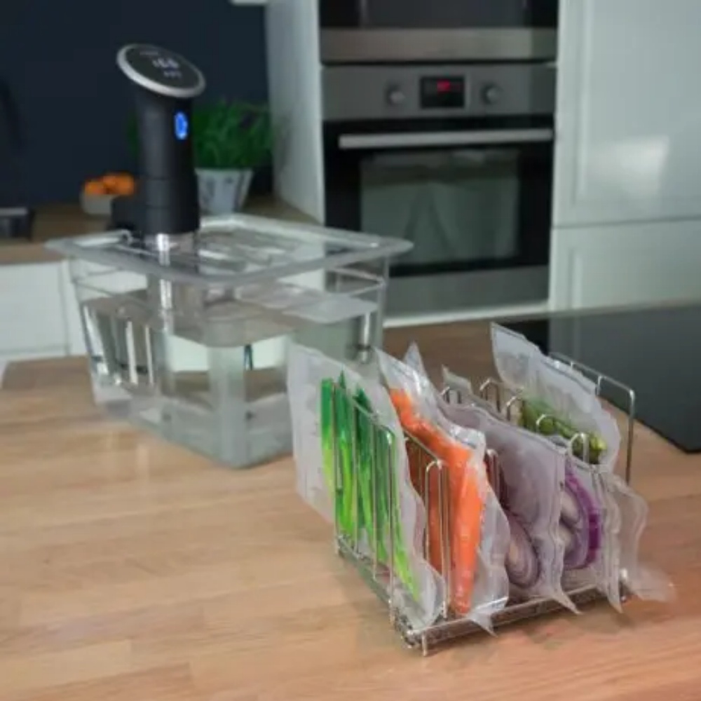 분리형 304 스테인레스 스틸 Sous Vide 랙 Sous Vide 컨테이너 용 조정 가능한 플로트 프리 탑 바가있는 슬로우 쿠커 액세서리