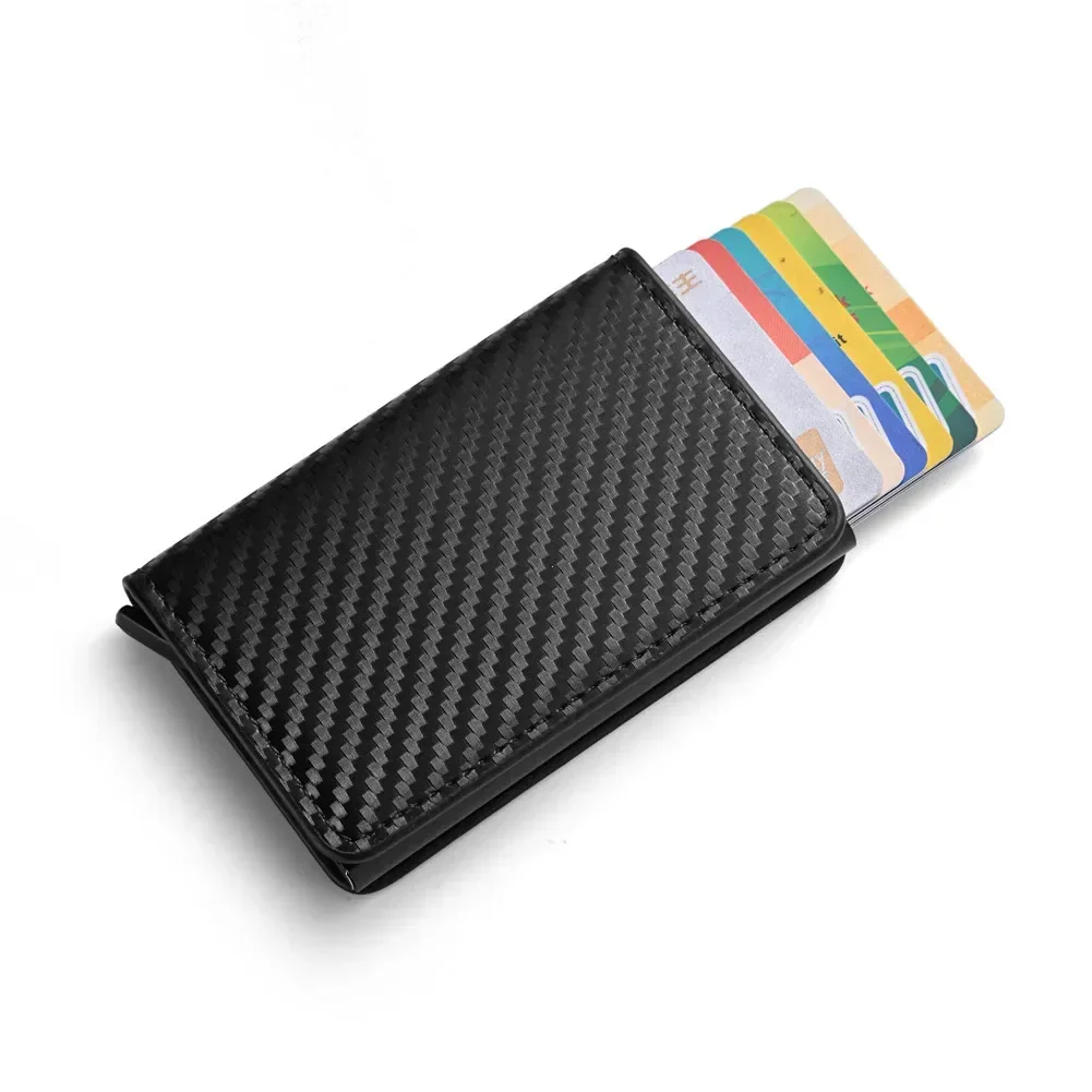 RFID Blocking Anti-Theft Card Holder - Automatic Pop-Up Carbon Fiber Wallet for Men, Black ID/Credit Card Case with Secure Purse