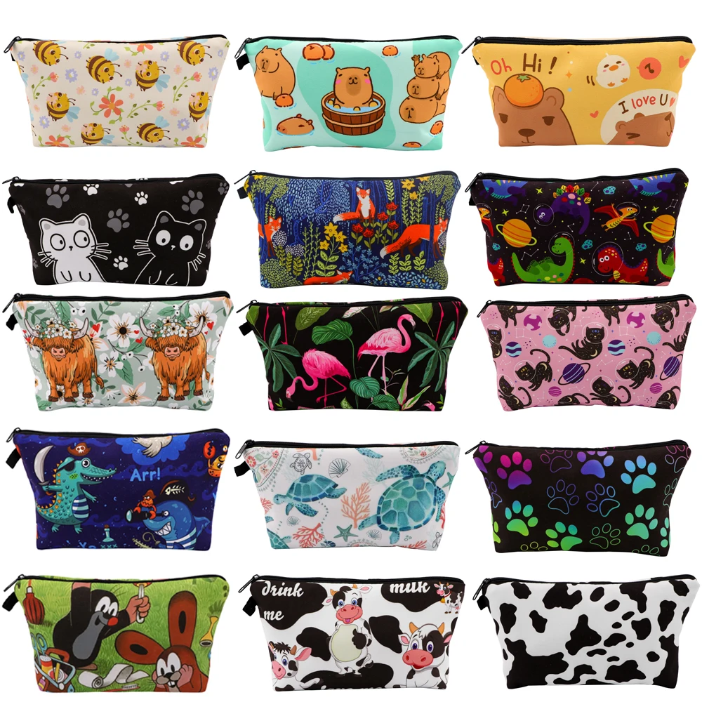 Cute Animals Storage Flamingo Cat Organizer Makeup Bag Cosmetic Pouch Large Travel Cosmetic Bag Makeup Accessory