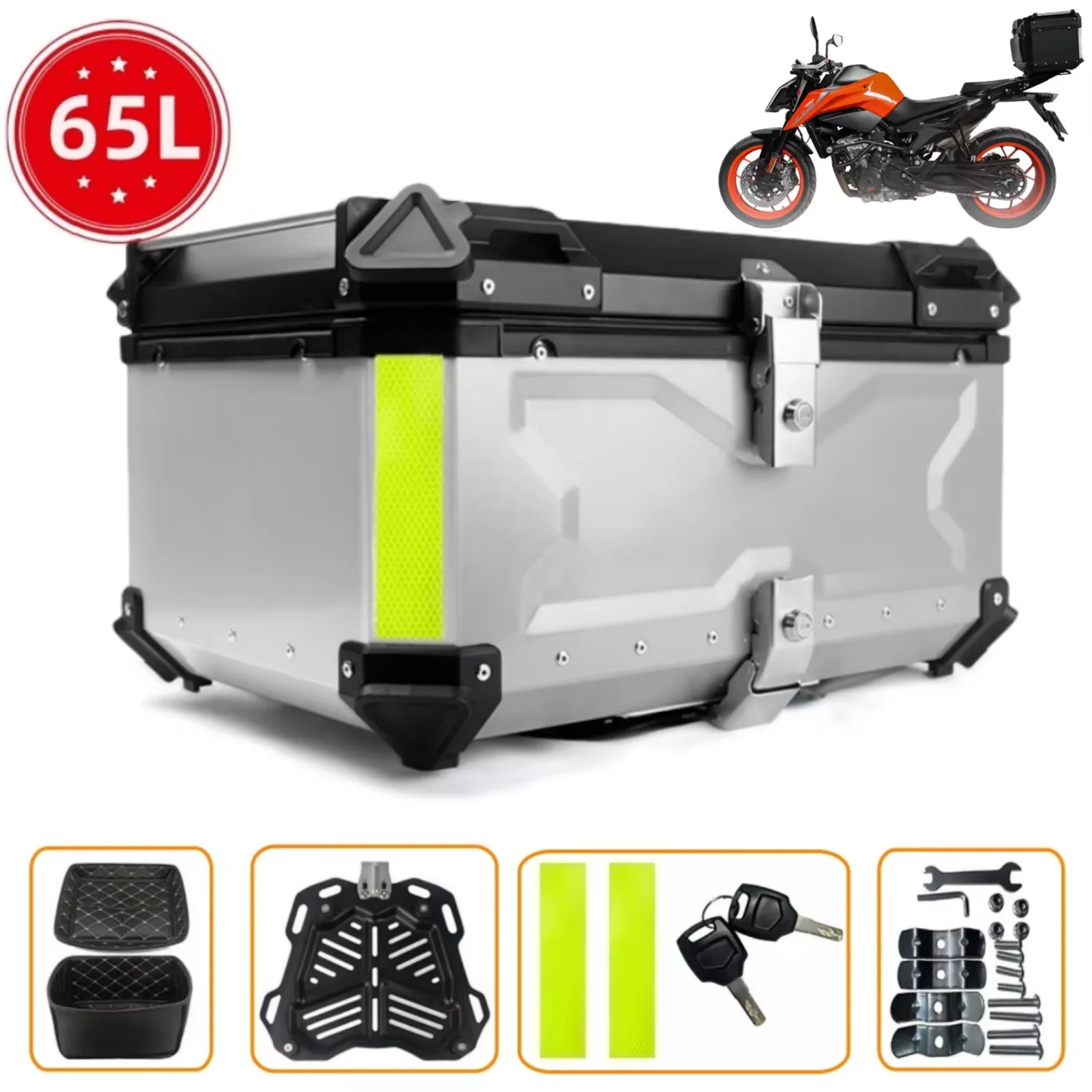 55L,65L Motorrad Top Box Aluminium Legierung Motorrad Stamm Helm Box Wasserdichte Motorrad Schwanz Box Gepäck Lagerung Fällen