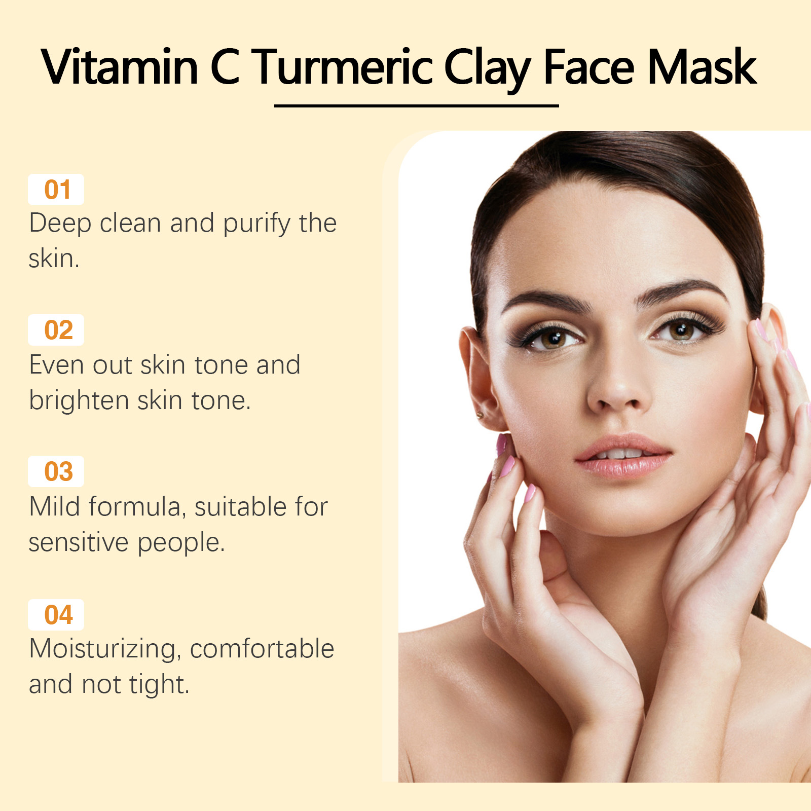 Mascarilla de arcilla vitaminaC de cúrcuma, limpieza Facial profunda, mejora las manchas oscuras, cuidado hidratante de la piel, reafirma el tono de la piel, 1/3/5 Uds.