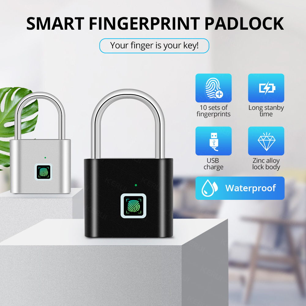 Keyless carregamento usb bloqueio de impressão digital cadeado inteligente à prova dwaterproof água fechadura da porta 0.2sec desbloquear portátil anti-roubo cadeado zinco