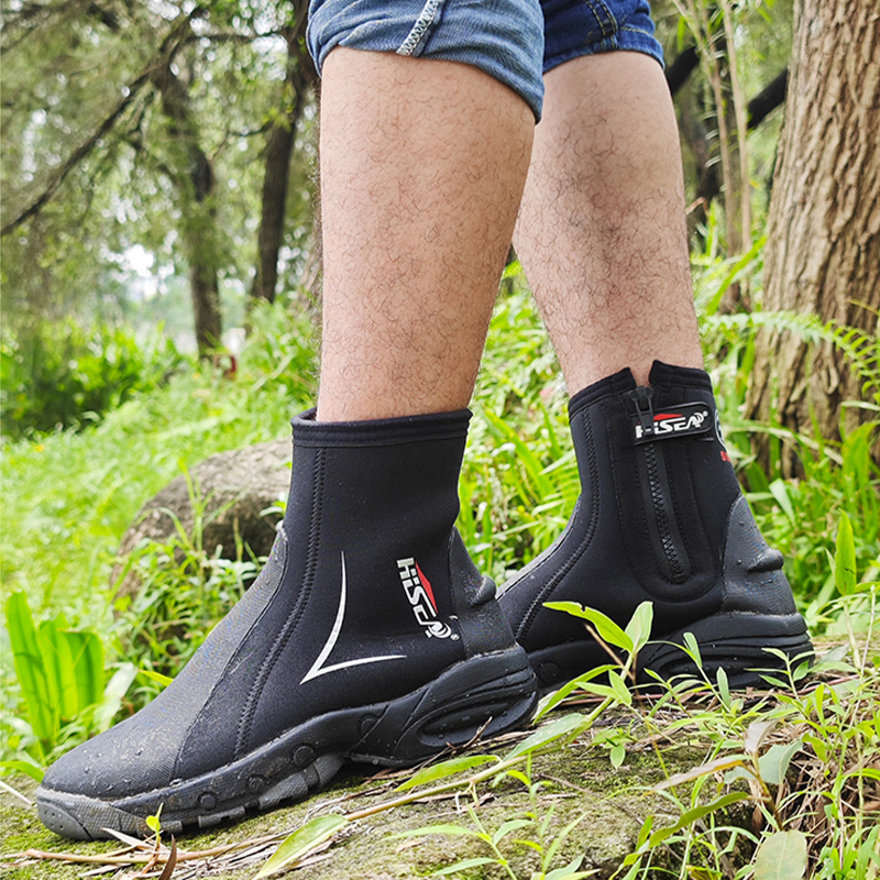 Botas de buceo de neopreno de 5mm, botas de traje de neopreno de alta elasticidad, cremallera lateral, zapatos de buceo, botas, accesorios para deportes acuáticos