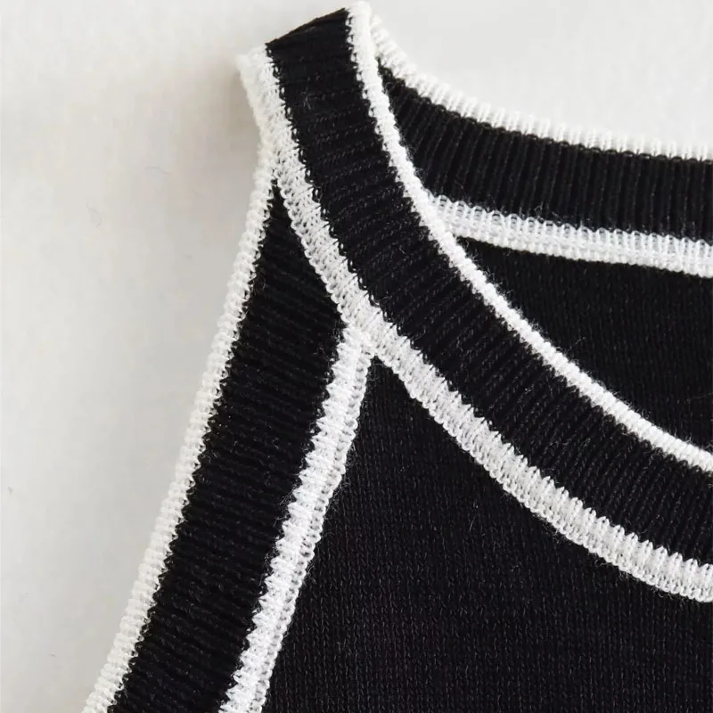 TRAFเสื้อสําหรับผู้หญิง2023 Crop Topสีดําเซ็กซี่ถักผ้าผู้หญิงเสื้อกั๊กTank Topหญิงอ่อนเยาว์ผู้หญิงเสื้อผ้า