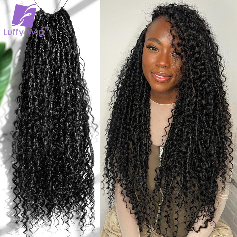 Trenzas de ganchillo bohemias sin nudos, extensiones de cabello humano, extremos rizados, caja de trenzas suaves de diosa