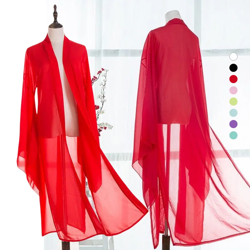 Starożytna chińska koszula Hanfu z dużymi rękawami tiulowy kardigan z dynastii Tang ubrania do tańca Cosplay kostium sceniczny