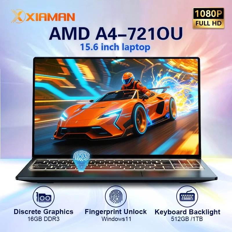 2025 ordenador portátil 15,6 "AMD A4-7210U MX350 Notebook PC portátil pantalla IPS huellas dactilares retroiluminadas portátiles para juegos para trabajo de estudio