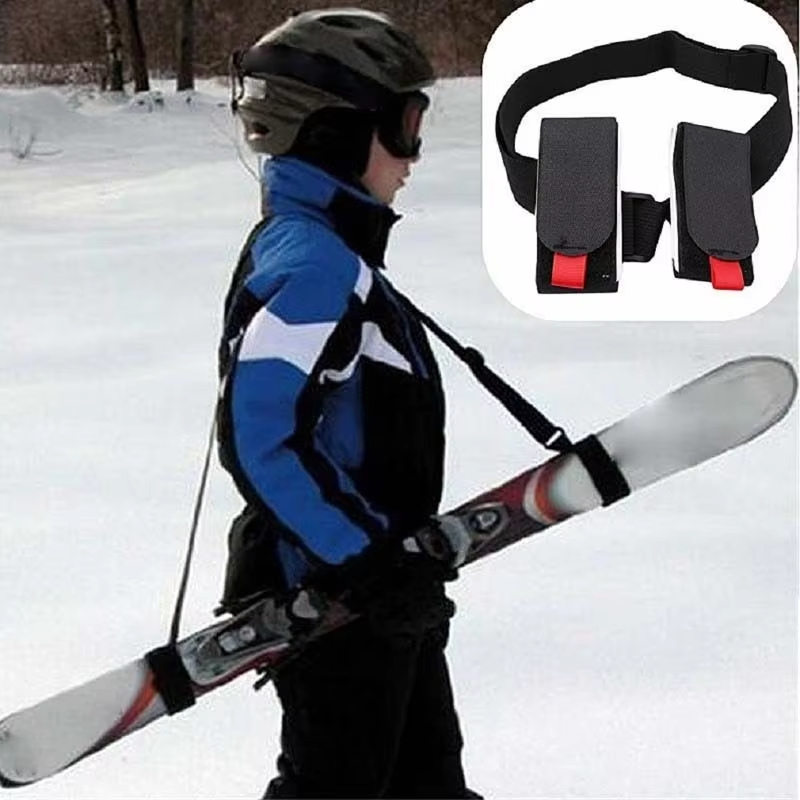 Nylon Skifahren Pole Schulter Hand Träger Lash Griff Riemen Einstellbare Buck Haken Schleife Schutz Schwarz Nylon Ski Griff Strap Tasche