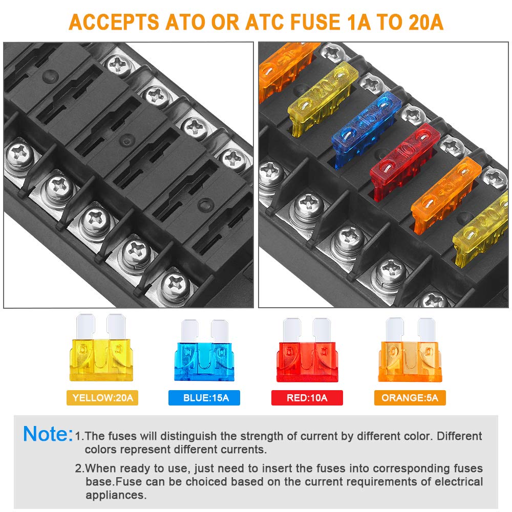 DaierTek Caixa de fusíveis de lâmina de bloco de fusíveis de 6 vias com ônibus negativo Bloco de fusíveis de suporte de fusível de 6 circuitos com ônibus negativo para 12V 24V Auto