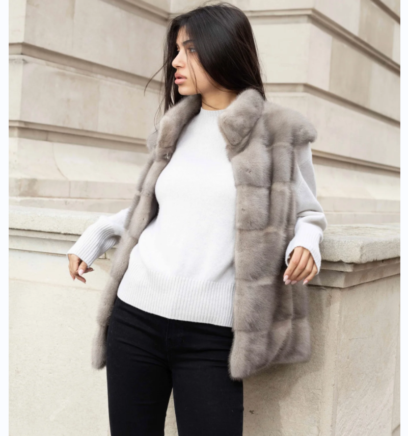 女性の暖かい冬のミンク毛皮ベスト、100% リアルミンク毛皮ベスト、ヨーロッパのストリートスタイル
