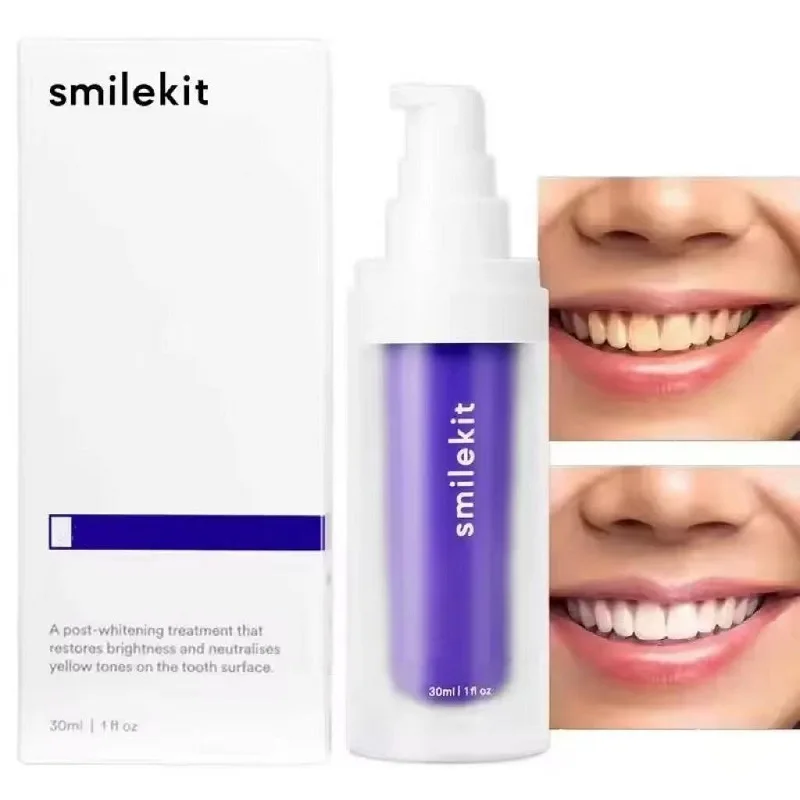 Pasta de dientes blanqueadora púrpura, 30ml, elimina las manchas, Reduce el cuidado del amarillento para las encías, aliento fresco, ilumina los dientes, nuevo