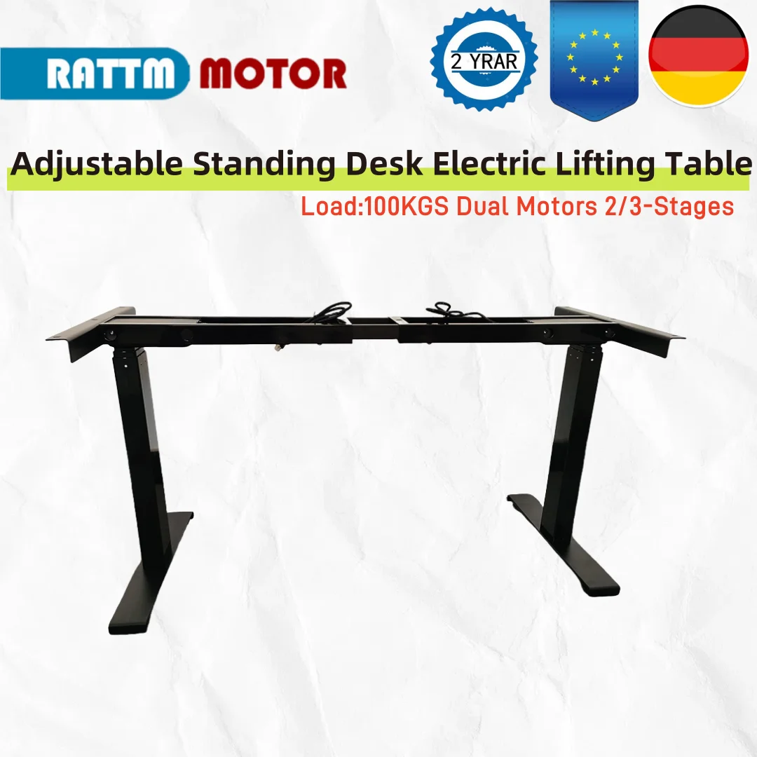 Black/White Electric Stand Up Desk Two/Three Sections Electric Dual Motor Height Adjustable Table Lifting Desk Frame