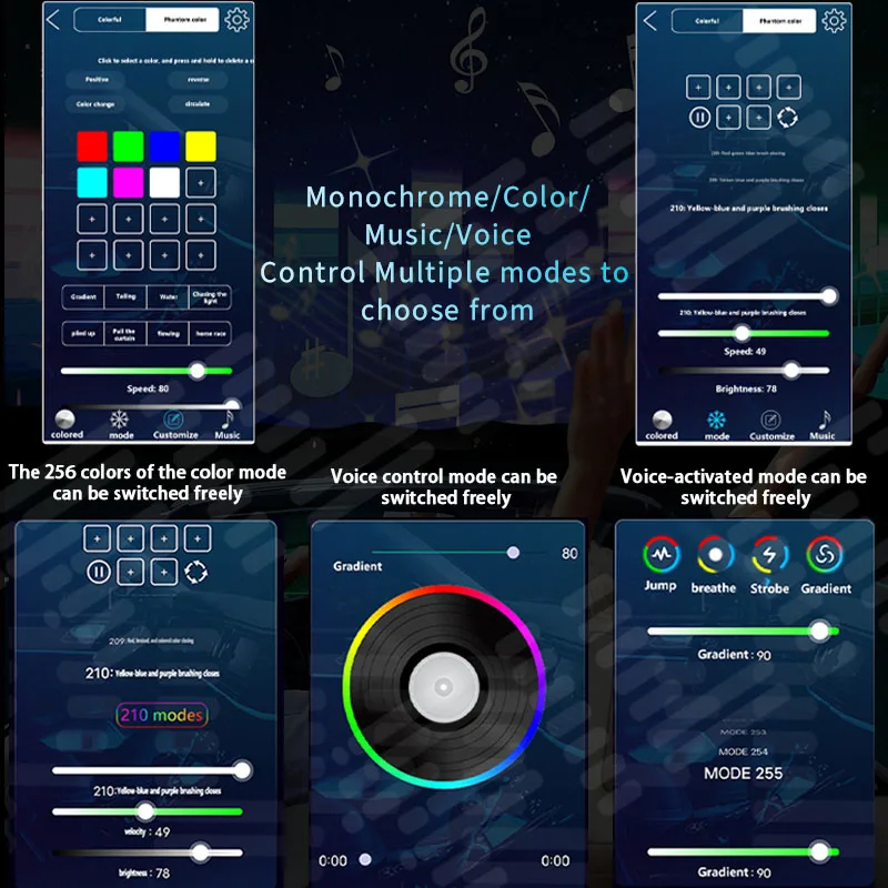Kit de Luz Atmosfera Interior do Carro, Dual Zone, 64 Cores, Arco-íris, Neon, Bluetooth App, Sinfonia, RGB Acrílico, Luzes Ambiente, 18, 22 em 1