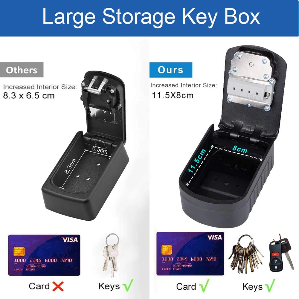 Large Key Lock Box with 4 Digit Combination Spare Key Sturdy Key Safe Box Wall Mounted Outdoor Weatherproof Key for Home Office