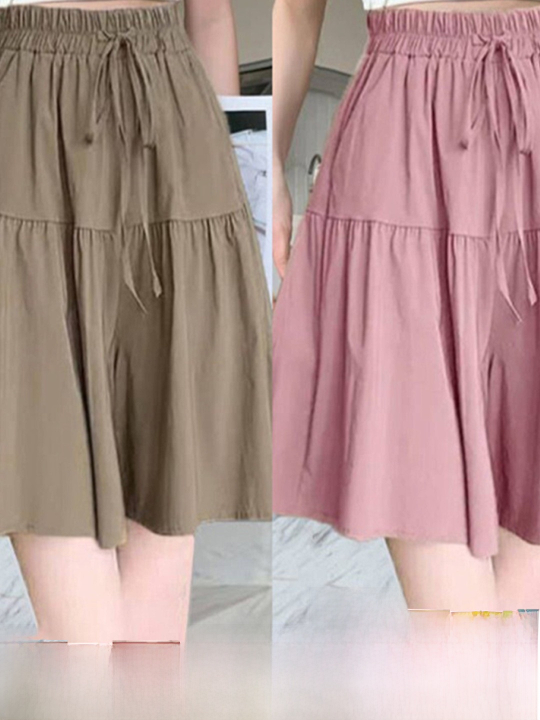 Nylon Pleated High Waist Wide Leg ort Pants Women's Summer Five-Quarter Skort Ballet Sle Casual Pants Korean Sle