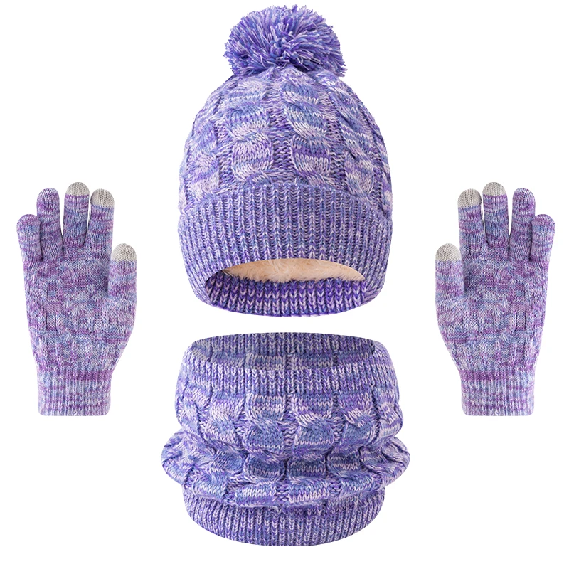 Conjunto de três peças de chapéu, cachecol e luvas de inverno infantil 3 peças, doce e versátil, boné de lã com aba superior, guerra espessada