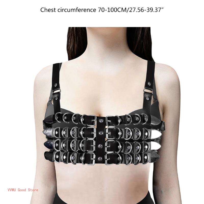 Cinto corrente peito punk para mulheres camadas arnês corrente peito para baile dança