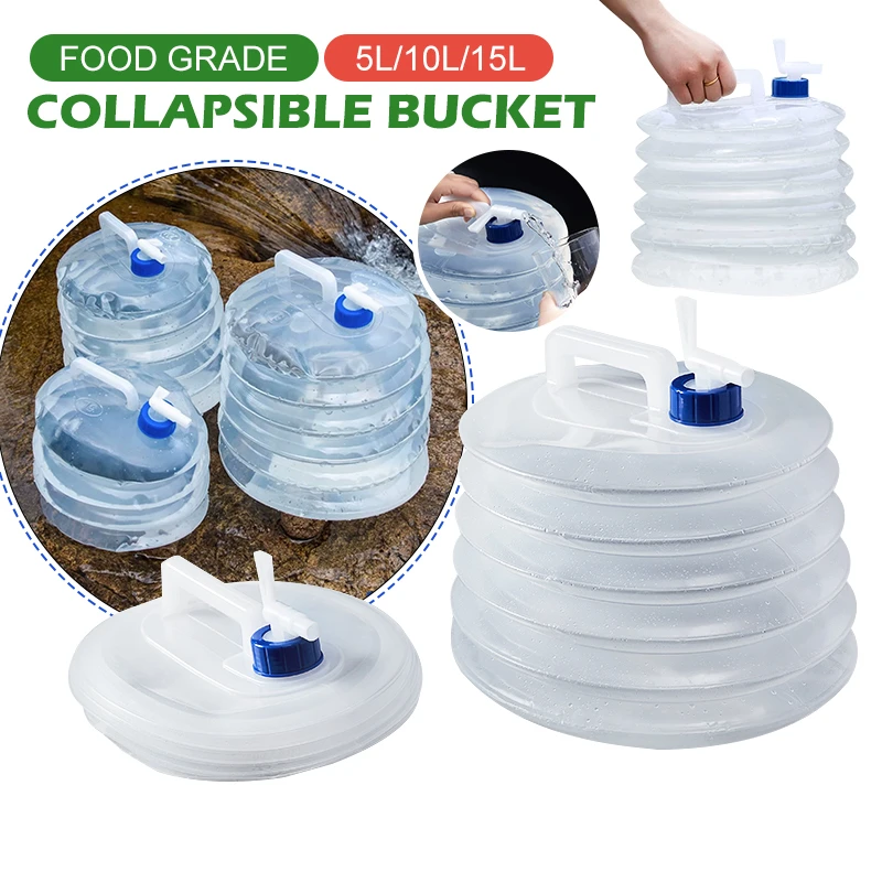 Contenedor de botella plegable de 5L-15L, botella de almacenamiento de agua, cubo, bolsa de agua, dispensador de agua y jugo para acampar al aire libre