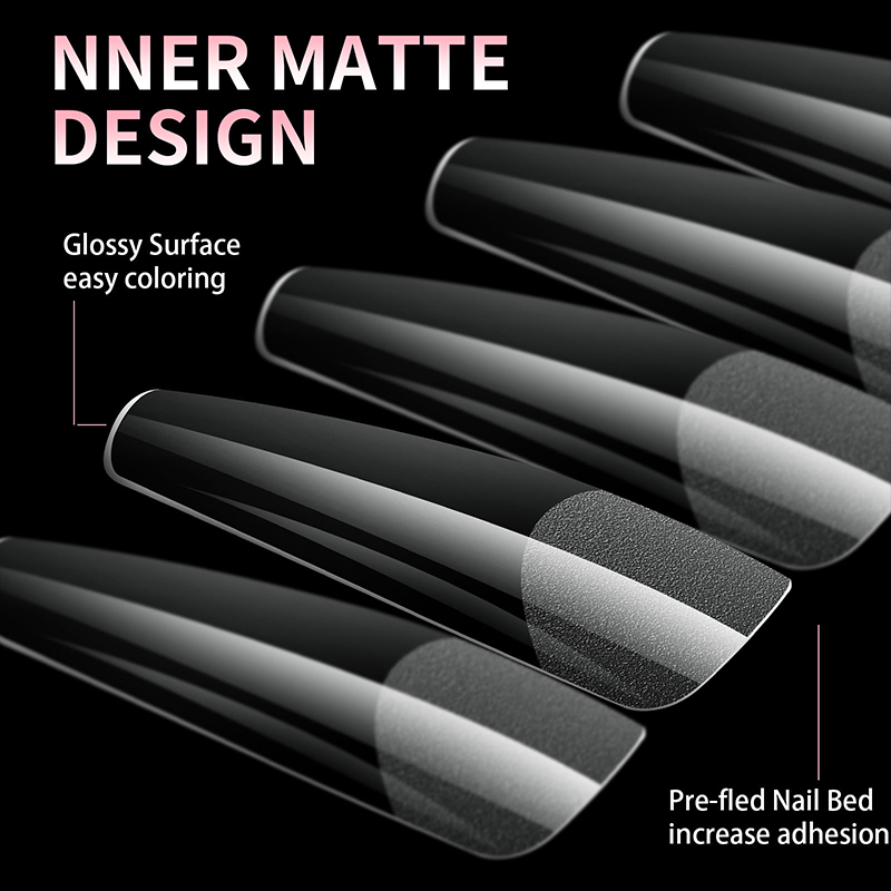 Puntas de uñas postizas de lujo, Gel suave, cápsulas semimate para la yema del dedo, ataúd francés de almendra, cobertura completa, extensión de uñas postizas artificiales
