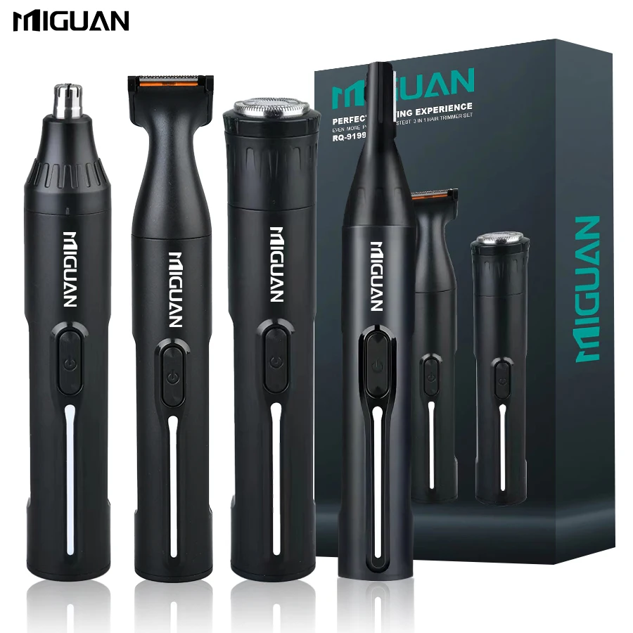 Kit de aseo profesional 4 en 1, recortador de pelo de nariz y oreja recargable por USB, maquinilla de afeitar para Barba y cejas, herramientas de cuidado Personal para hombres