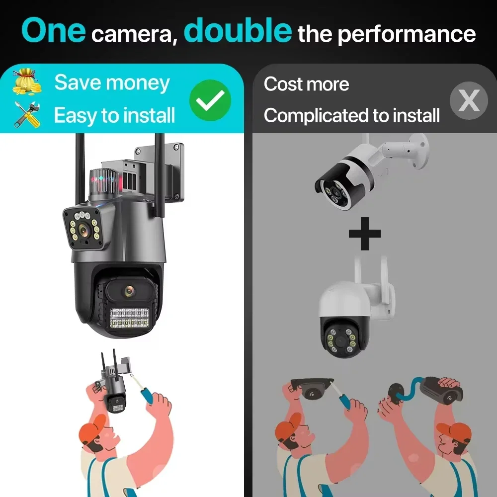 Caméra extérieure Wifi PTZ 4K 8MP HD double objectif double écran caméra AI suivi automatique 4MP Surveillance vidéo alarme de lumière de Police iCSee
