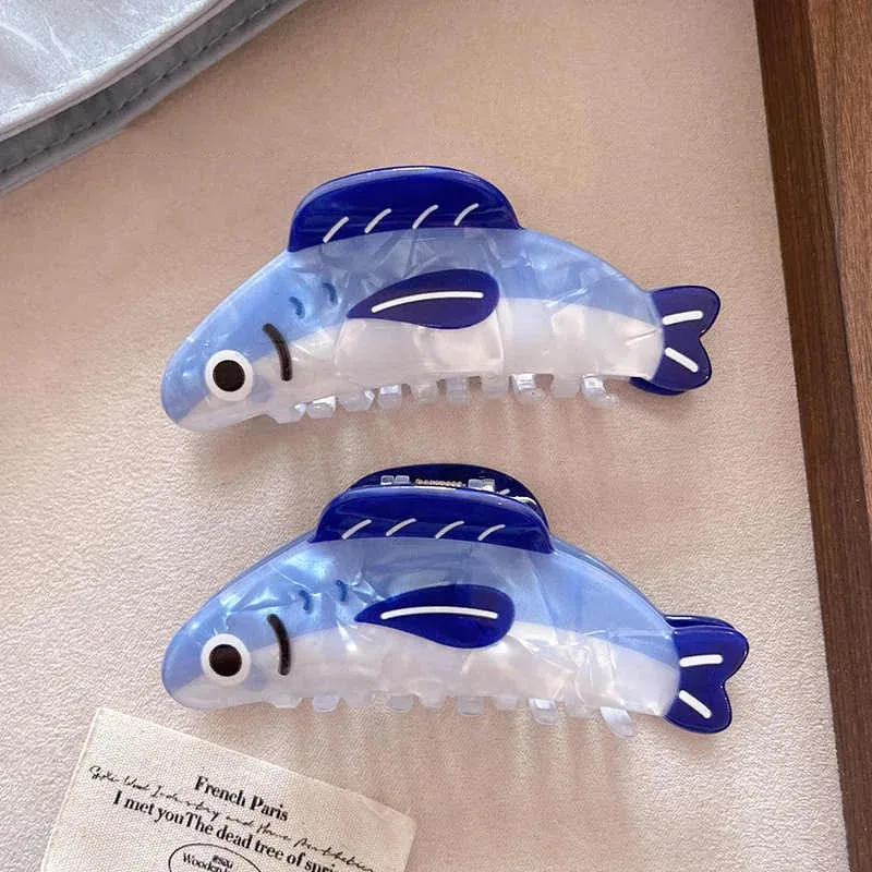 1 pçs criativo oceano sardinha grampo de cabelo bonito tubarão textura rabo de cavalo titular feminino ornamento de cabelo clipe