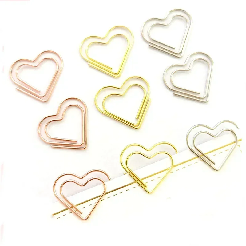 50 ชิ้น/แพ็คหัวใจคลิปโลหะ MINI เอกสาร Binder คลิป Bookmark Book Binding Notebook Decor เครื่องเขียนโรงเรียน Binding Supplies