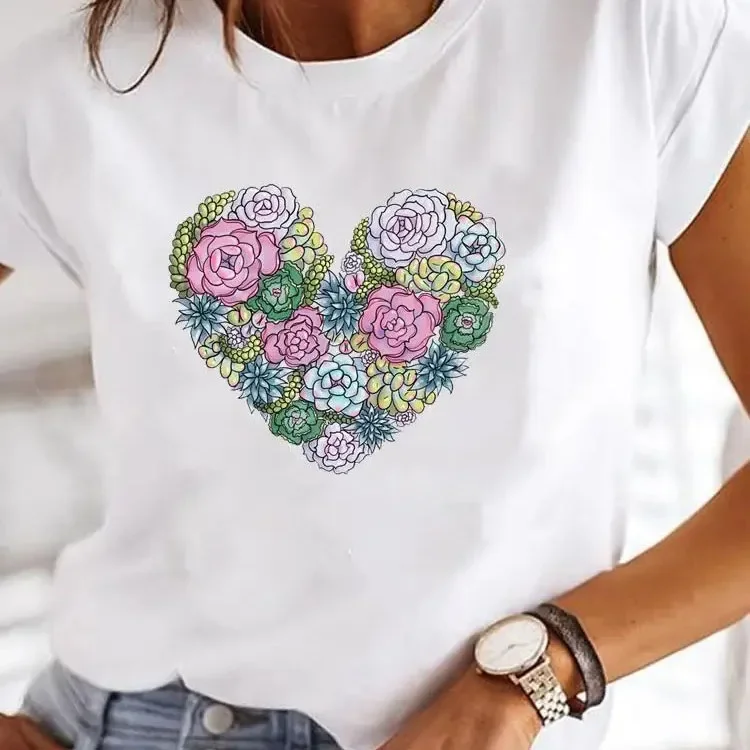 Y2k Liefde Hart Print Vrouwen Zomer T-shirt Meisje O Hals Grappige Y2K Tops Tee Vrouwelijke 90s Casual Kleding