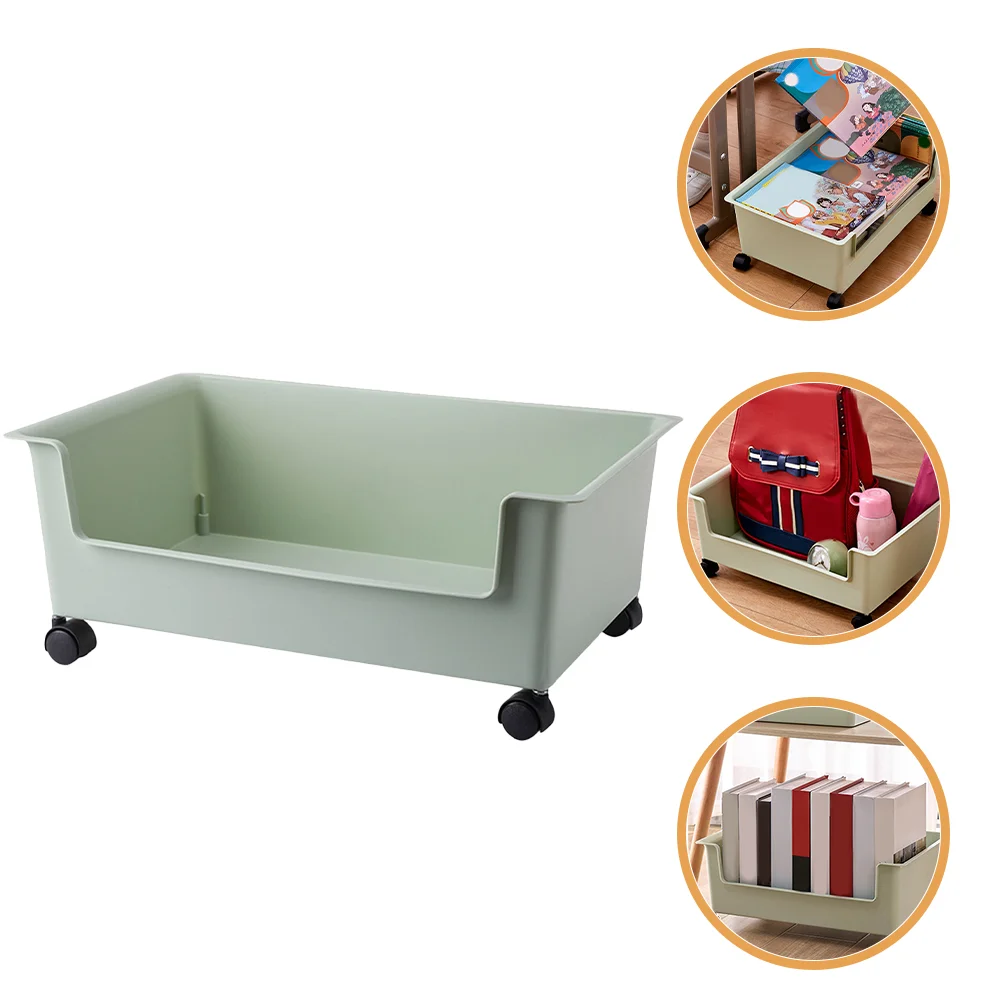 Movable Student Classroom Book Box with Pulleys Storage Organizer Sundry Sundries Container Bins Basket Plastic Holder Bookcase