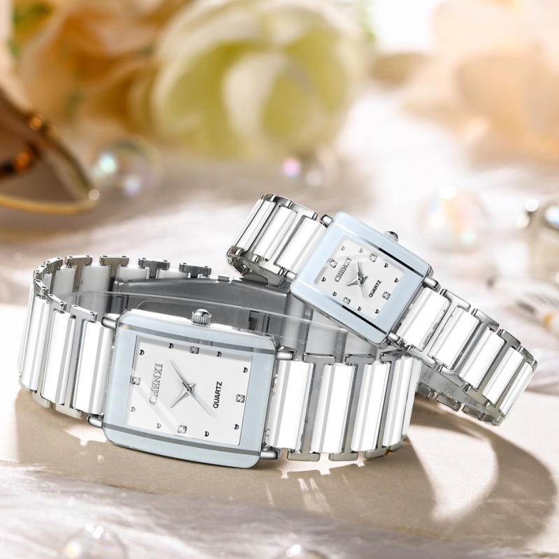 Chenxi 104a elegante casal relógio prata pulseira de cerâmica à prova dwaterproof água simples relógio de quartzo moda feminina casal data relógio