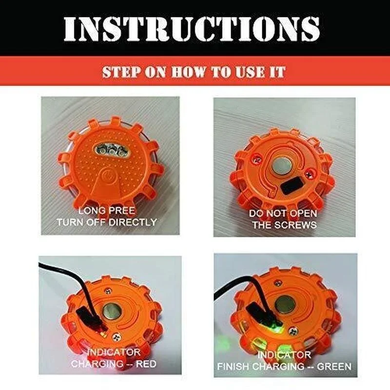 3 Pack LED Road Flares Flashing Emergency Warning Light USB Rechargeable Help Flash Roadside Safety Disc Magnetic Flashing Base