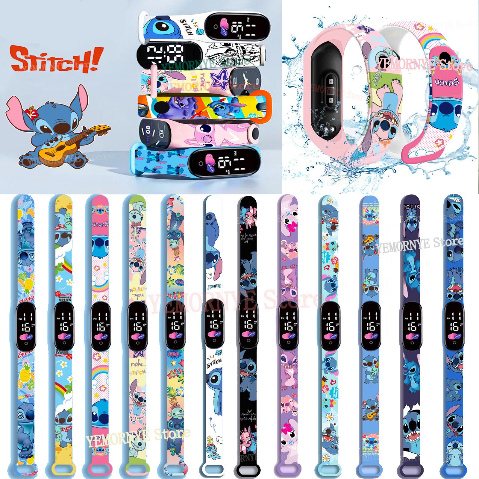 Disney Digital Kids' Watches Anime Figures Stitch LED Luminous Watch Touch Waterproof Electronic Sports Watch Kids Birthday Gift