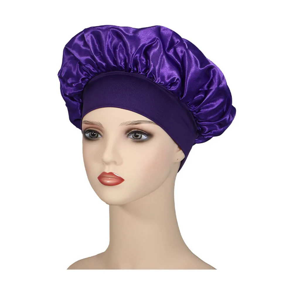 Nieuw satijn nachtkapje dames effen slaapmuts slaaphoedje slaapverzorging motorkap voor dames unisex cap