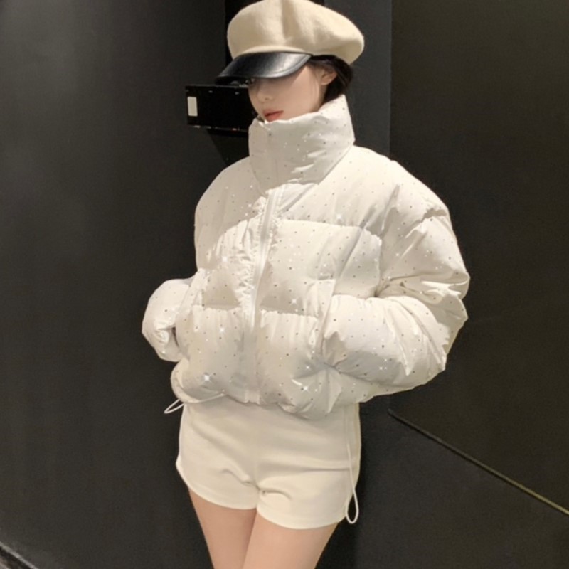 Vrouwen Herfst Winter Elegante Puffer Jas Jassen Chique Korte Rits Parka Jas Koreaanse Mode Stand Kraag Jas Effen Bovenkleding