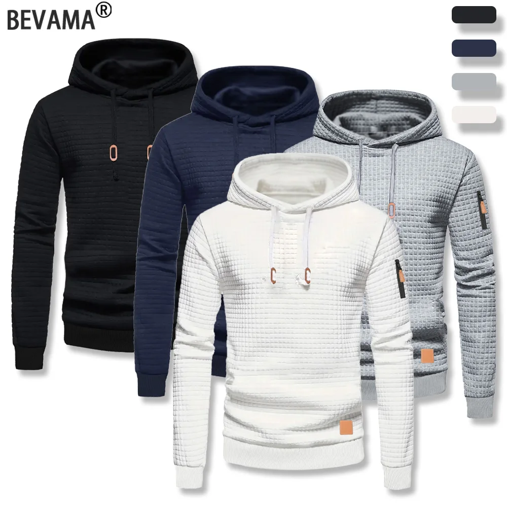 Moletom com capuz masculino padrão waffle outono/inverno casual sólido pulôver quente moletom solto esportes ao ar livre com capuz tops roupas masculinas