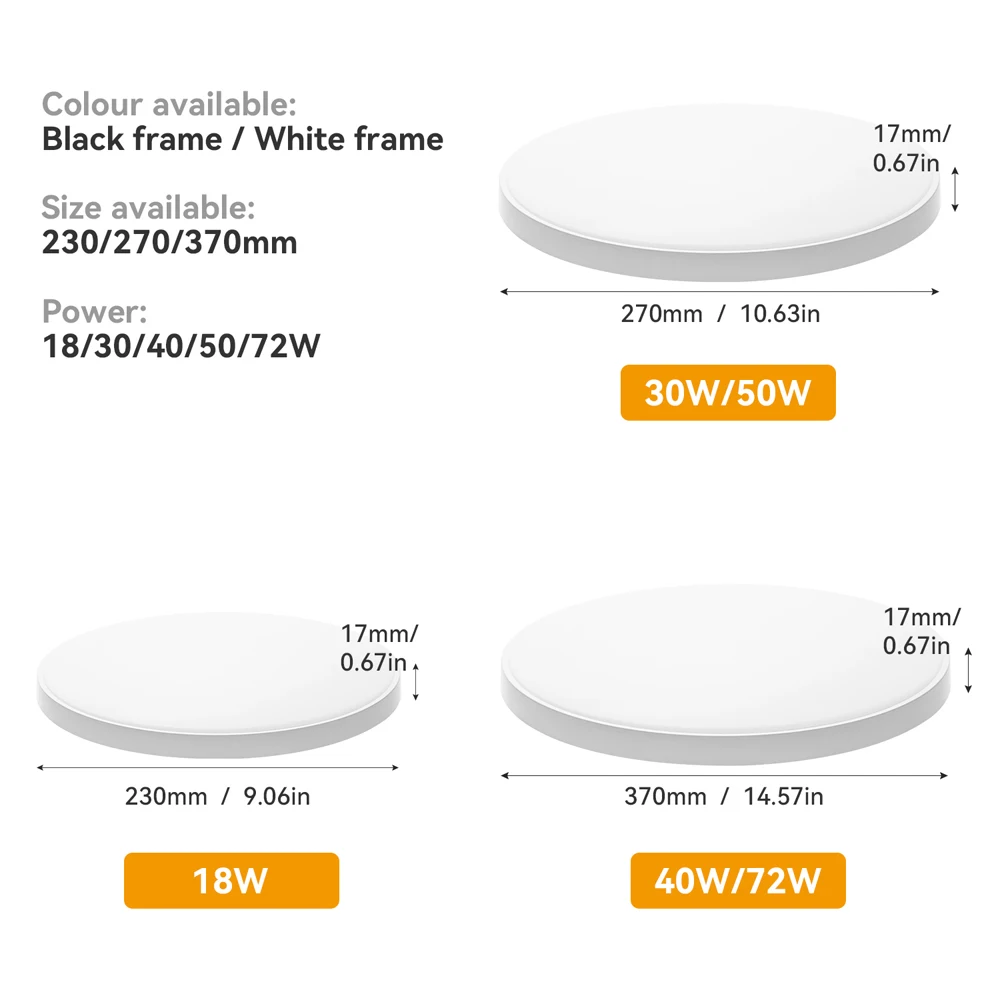 37 ซม.โคมไฟเพดาน LED บางเฉียบ 3 สีไฟ LED ตกแต่งห้องโคมไฟเพดานในร่มสําหรับห้องครัวห้องนอนห้องนั่งเล่นห้องน้ํา