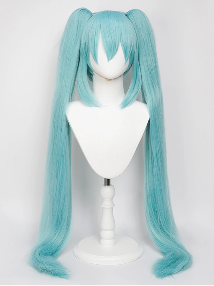Peluca de cosplay de anime Hatsune Miku, peluca de fibra sintética de cola de caballo doble de 110 cm, Halloween, Navidad