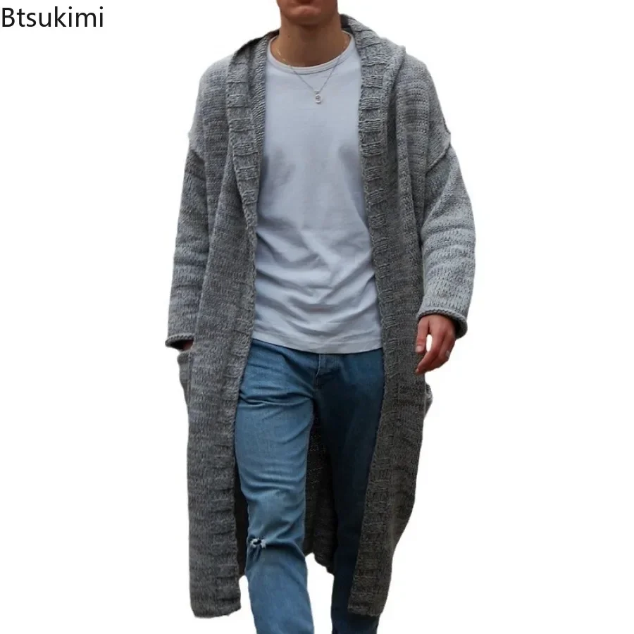 Neue 2023 männer Gestrickte Baumwolle Strickjacke Mode Lange Pullover Männlich Casual Solide Langarm Schlank Outwear Herbst Winter Warme Hoodie