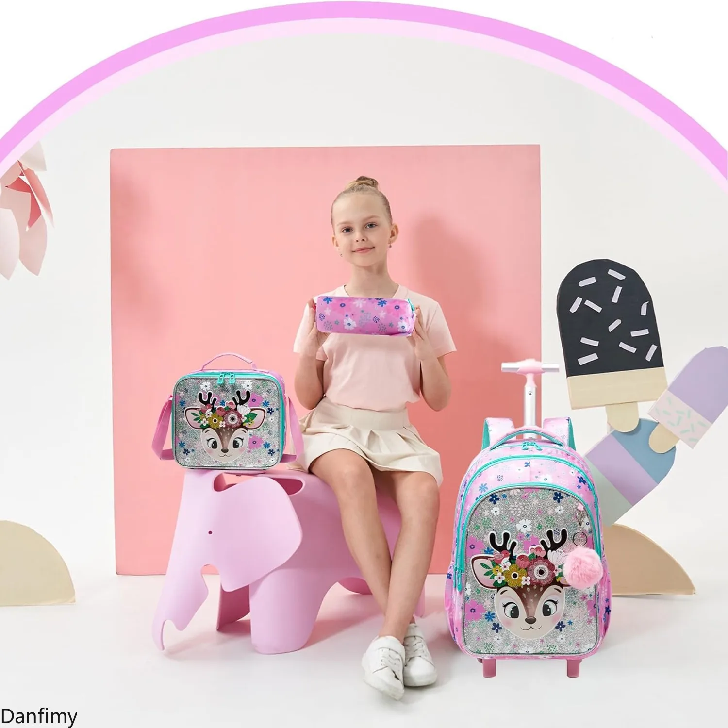 3 pièces sacs à dos scolaires pour enfants école sac à dos à roulettes pour fille garçons sac d'école avec roues chariot bagages sac élémentaire