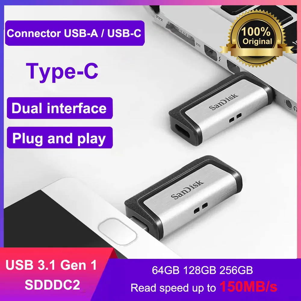 SanDisk Ultra Dual Drive USB Type-C 256GB U Disk USB Flash Drive 64GB OTG 128GB USB 3.1 Pendrive Usb Stick For Phone/Tablets/PC