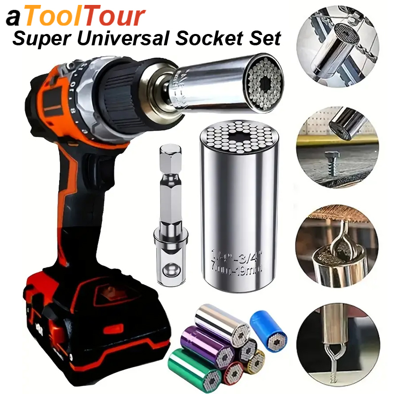 Llave de tubo Universal, juego de cabezales de torsión, trinquete, súper manga, adaptador de taladro eléctrico, llave de agarre mágica multifuncional