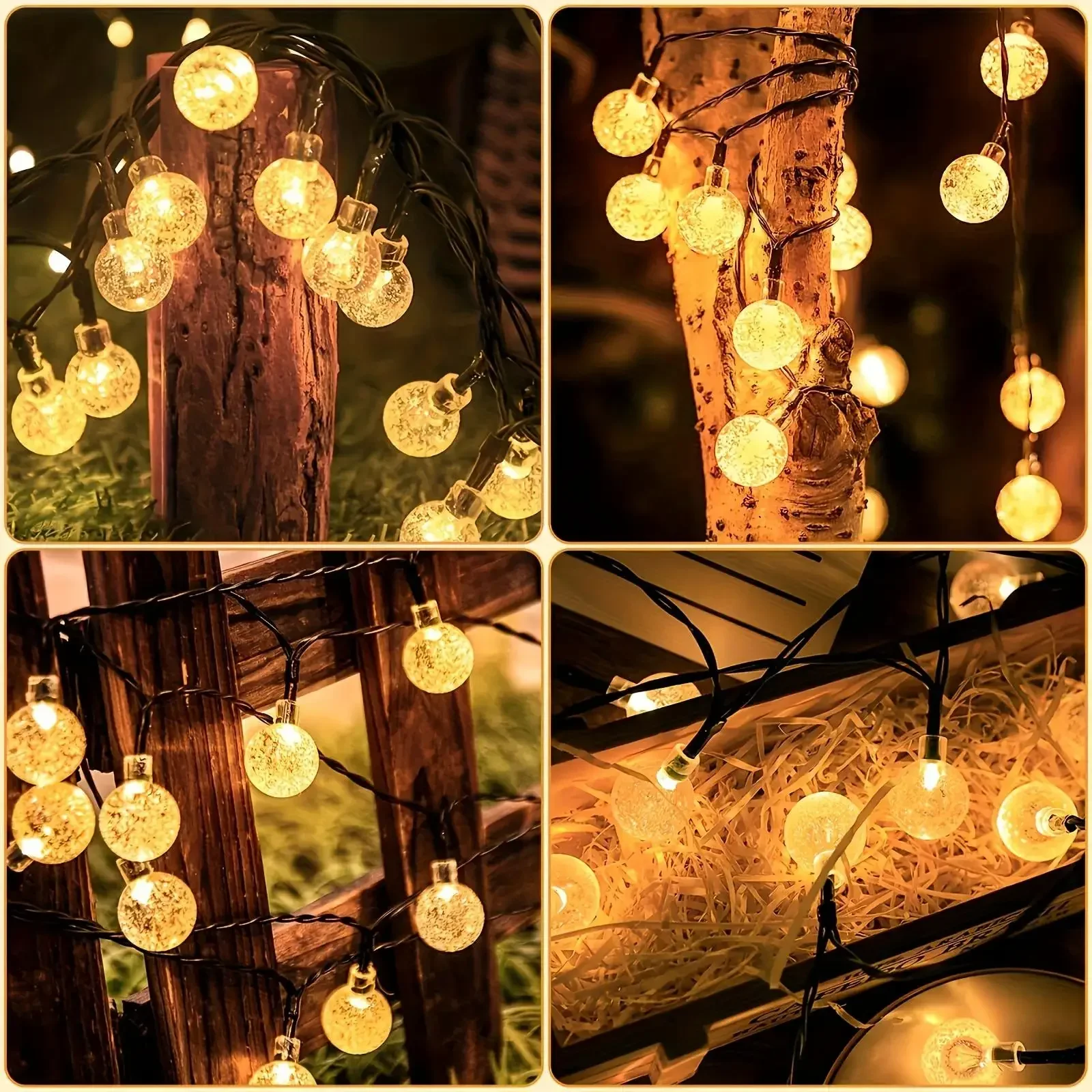 พลังงานแสงอาทิตย์คริสตัลบอล String Light 8 โหมด LED กันน้ําสวน Patio Yard Tree Fairy Light สําหรับคริสต์มาสงานแต่งงานตกแต่ง