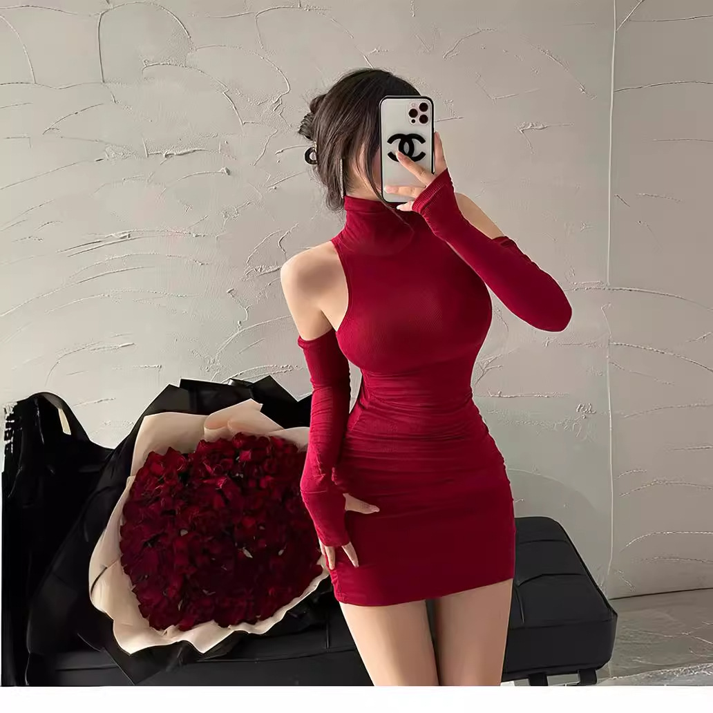 Feminino tempero meninas doce tempero mini vestido sem mangas plissado vestido fino pura luxúria vento pescoço envoltório hip saia vestidos de tanque apertado