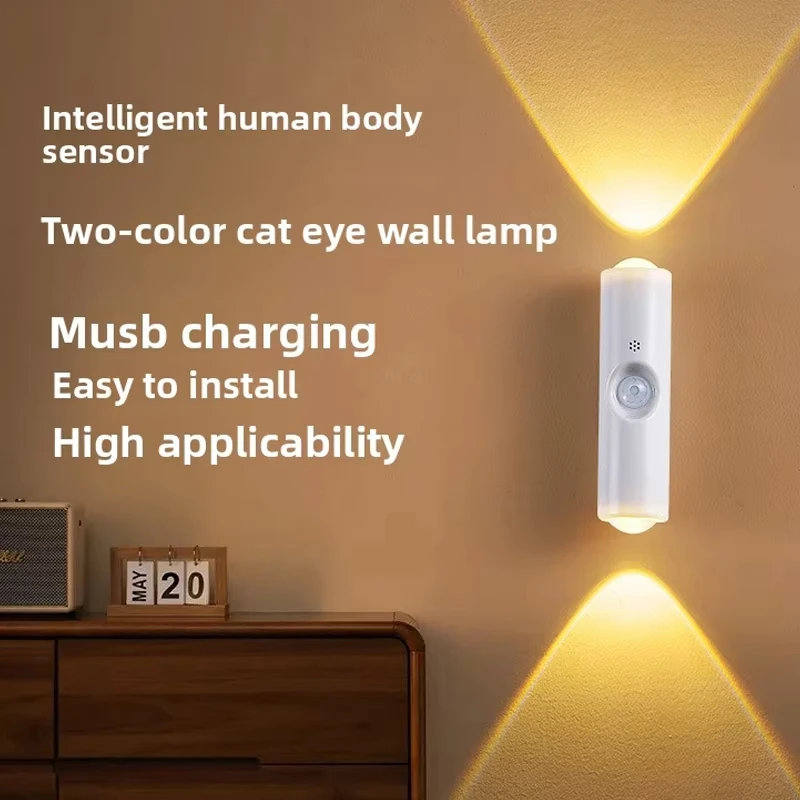 Double-head Cabinet Lamp Under Kitchen Spotlight with Motion Sensor Tri Color White or RGB Optional Rechargeable Sunset Light