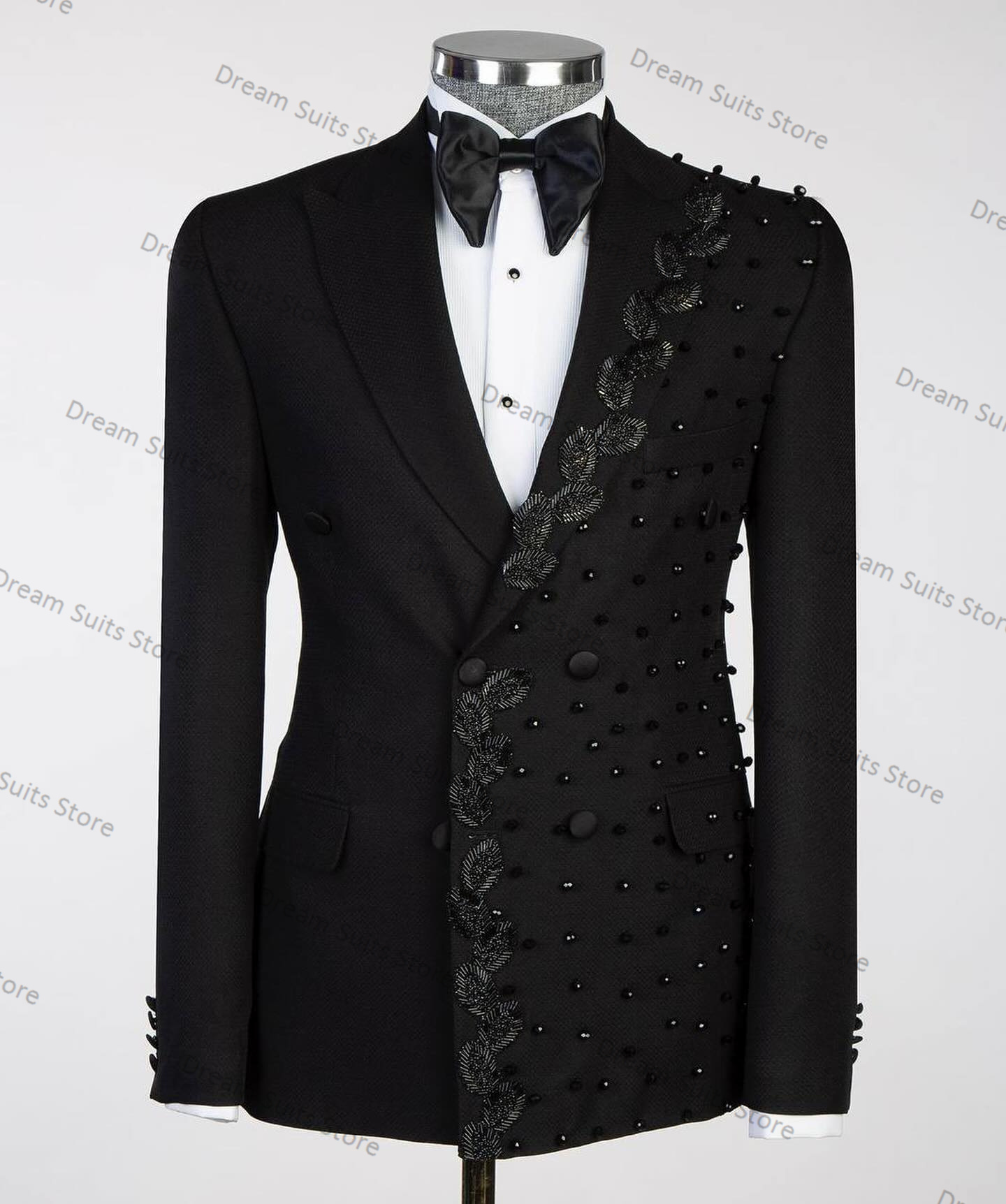 Golden Crystals Black Men Suits Set 2 Pieces Blazer+Cotton Pants Custom Made Jacket Wedding Tuxedo Office Male Custom Made Coat