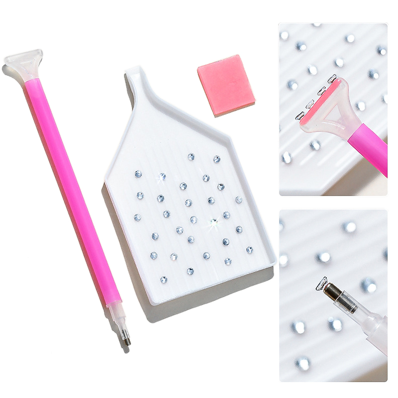 Recogedores de diamantes de imitación para decoración de uñas, bolígrafo punteado con bandeja de almacenamiento, arcilla adhesiva para diamantes, juego de herramientas para recoger piedras de moda, 3 uds.