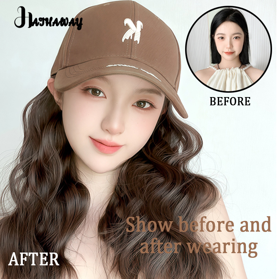 帽子かつら 1 女性ショートカーリーヘア全頭合成調節可能なバックル波形状ナチュラルワイルドウールロール野球帽キャップかつら