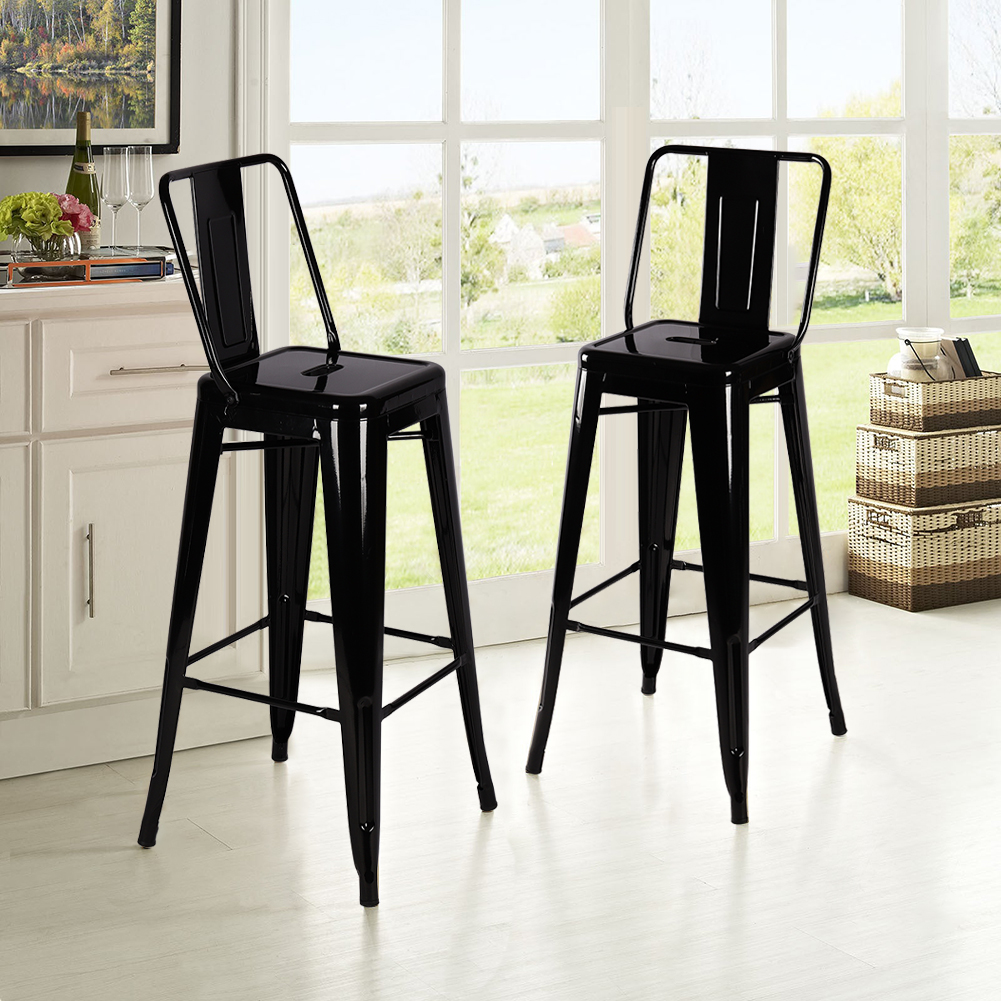 Set of 4 Metal Frame High Bar Stool, Black