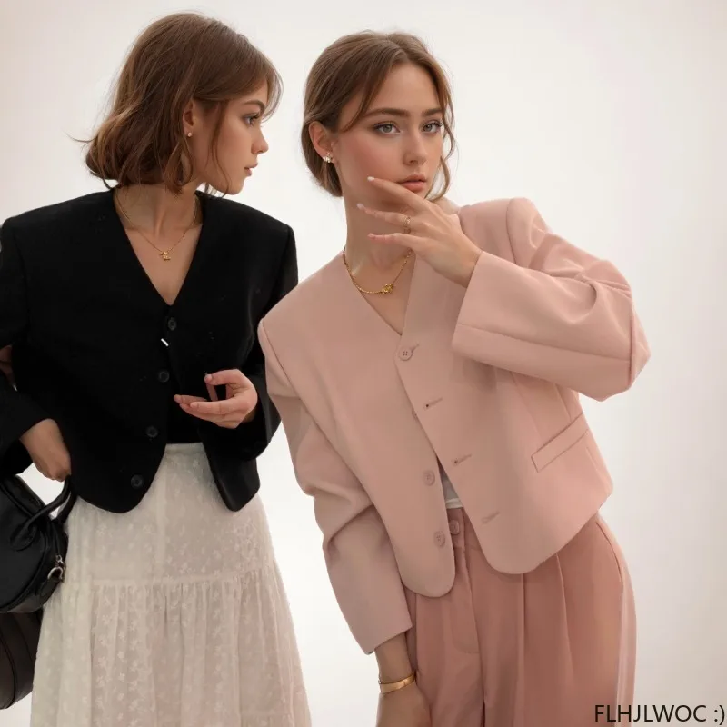 5-kolorowe jesienne eleganckie koreańskie krótkie płaszcze High Street Women Fashion Cute Elegant Office Lady Button Notched Blazer Jackets